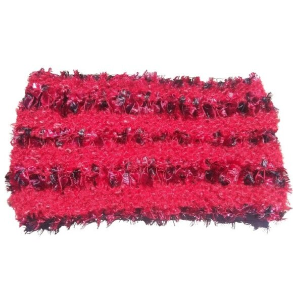 Handmade Accessories - Women's Infinity Scarf Red Feather Boa Cowl Handmade Knit Fluffy Vegan OOAK